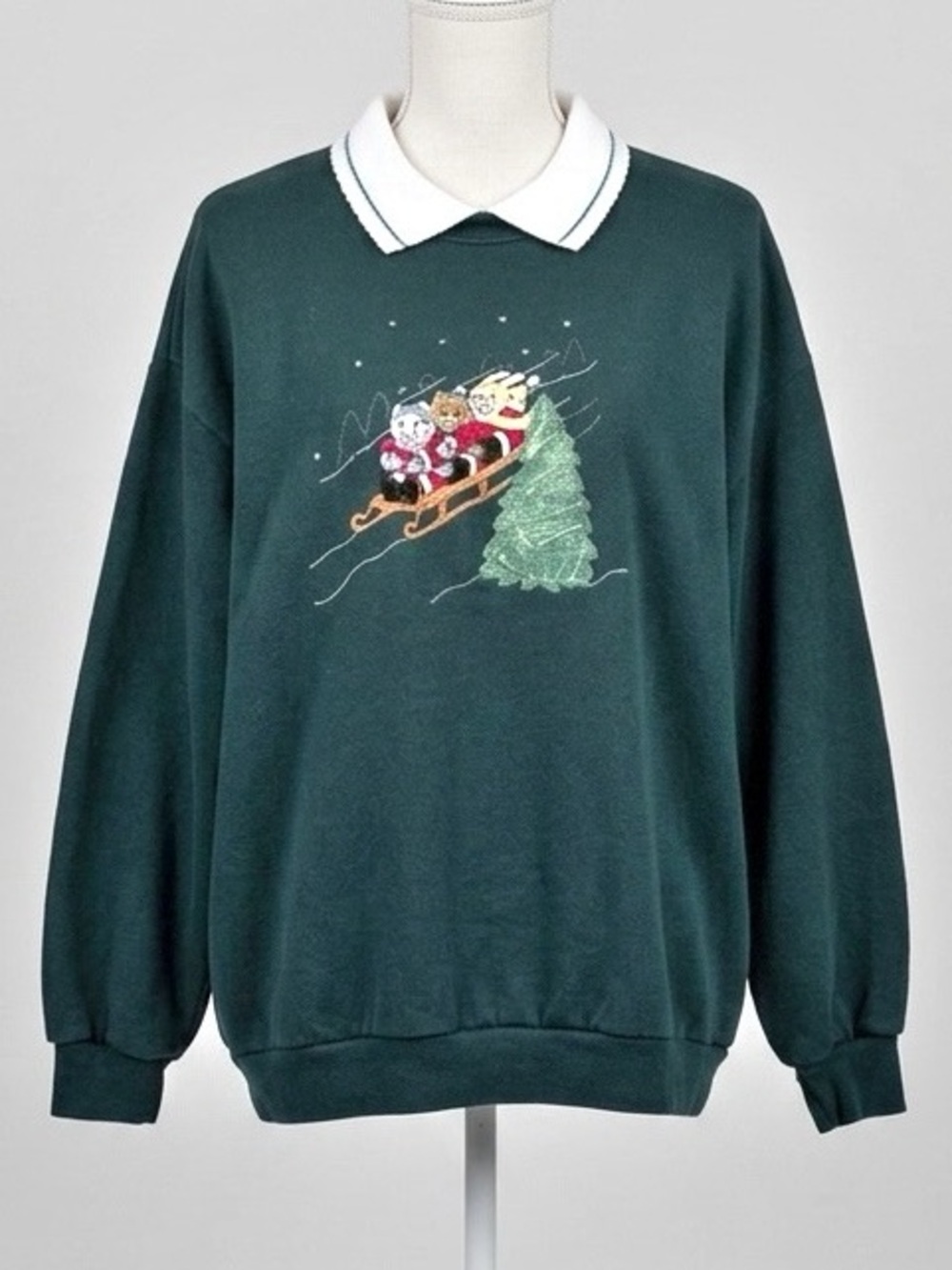 Vintage 80s Morning Sun Top Stitch Collared Christmas Sweatshirt Americana Sz MP